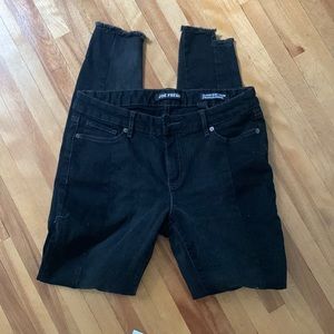 Two toned fringe bottomed straight leg jeans